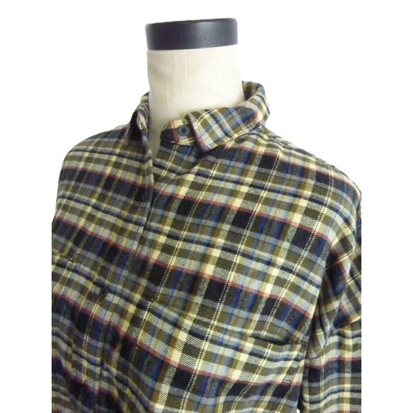 NWT Everlane Boxy Flannel Button Down Shirt M Dark Plaid Olive Black Green - Picture 5 of 10